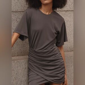 GREY LAB | Short-Sleeve Ruched Knit Mini Dress | S